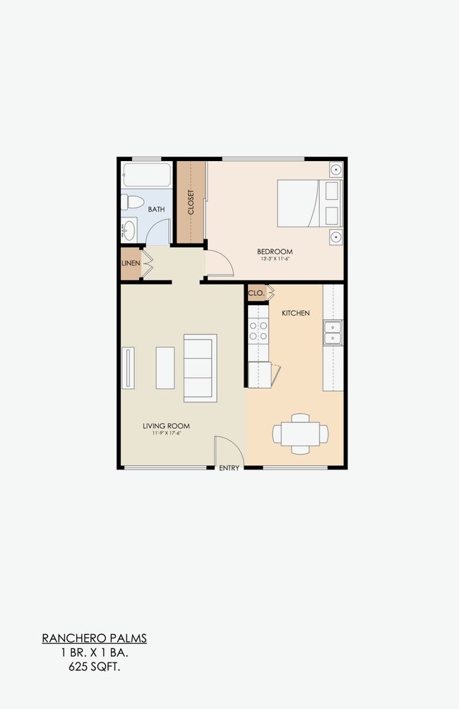One Bedroom One Bathroom 23 floor plan